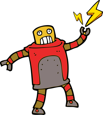 Bir insan tarafından çizilmiş çizgi film robotu