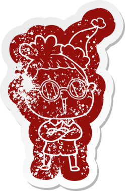 Gözlük takan, Noel Baba şapkası takan bir kadının insan tarafından çizilmiş tuhaf bir çizgi film ikonu.