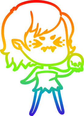 Gökkuşağı gradyan çizgi çizimi Bir insan tarafından çizilmiş rahatsız bir vampir kız çizgi filmi