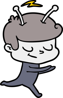 Bir insan tarafından çizilen dost canlısı çizgi film uzay adamı.