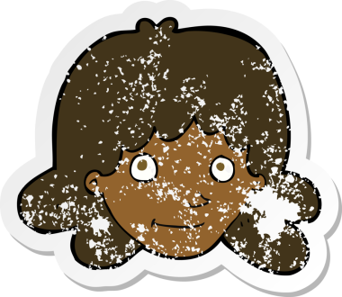 Bir insan tarafından çizilmiş mutlu kadın yüzü karikatürünün gerilimli retro yapıştırması