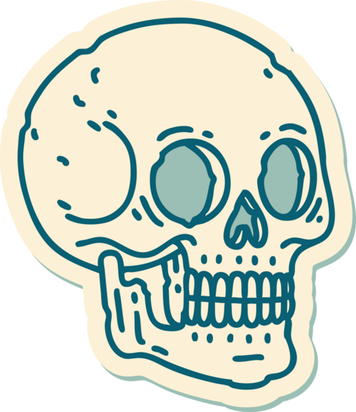 Bir insan tarafından çizilmiş bir kafatasının geleneksel stiliyle dövme çıkartması.