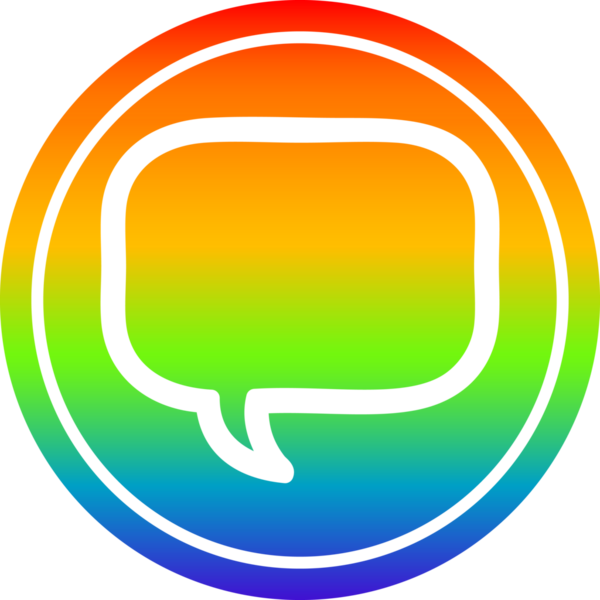 bir insan tarafından çizilmiş gökkuşağı gradyanı olan konuşma kabarcığı dairesel simgesi