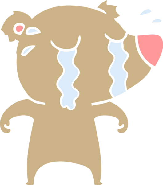 Bir insan tarafından çizilmiş düz renkli karikatür ağlayan ayı