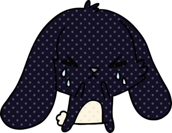 Bir insan tarafından çizilmiş sevimli kawaii üzgün tavşanın serbest çizimi.