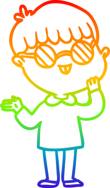 Bir insan tarafından çizilmiş gözlük takan çizgi film çocuğu çizimi.