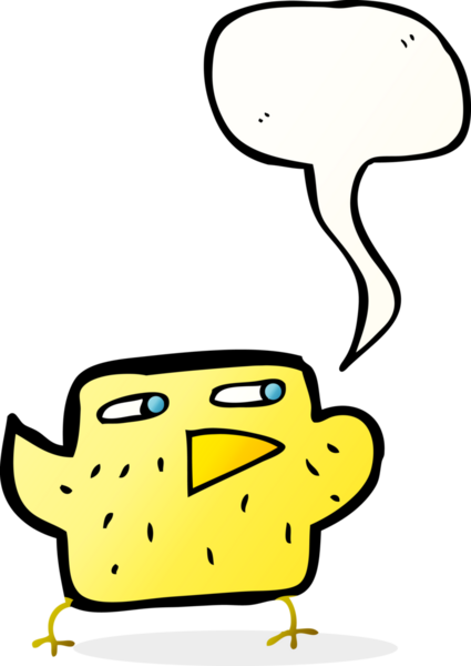 Bir insan tarafından çizilmiş konuşma balonlu çizgi film kuşu.