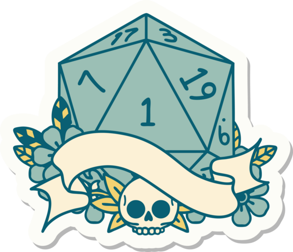 Bir insan tarafından çizilmiş doğal bir d20 zar etiketi.