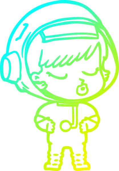 Bir çizgi film karakteri çizen soğuk gradyan bir insan tarafından çizilmiş güzel astronot kız.