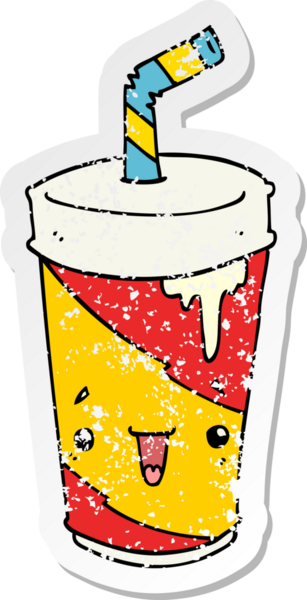 Bir insan tarafından çizilmiş karikatür soda bardağının sıkıntılı çıkartması.