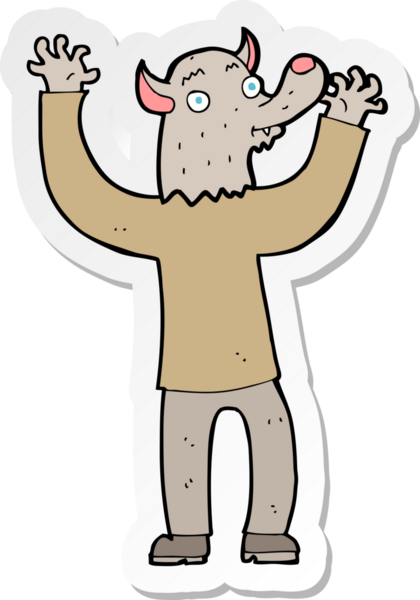 Bir insan tarafından çizilmiş mutlu bir kurt adamın çıkartması.