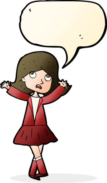 Bir insan tarafından çizilmiş konuşma balonu olan mutsuz bir kız çizgi filmi.