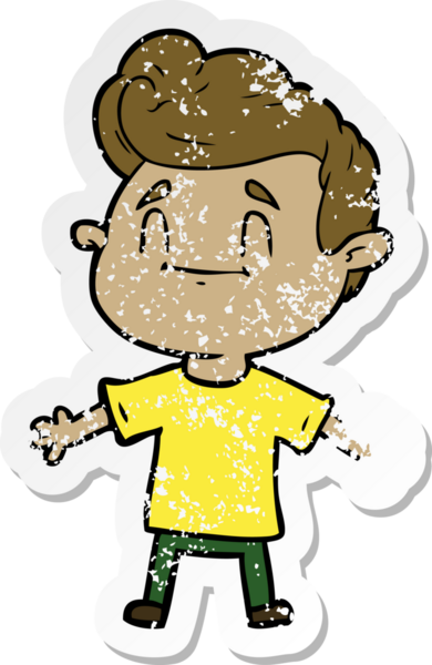 Bir insan tarafından çizilmiş mutlu bir çizgi film karakterinin sıkıntılı çıkartması.