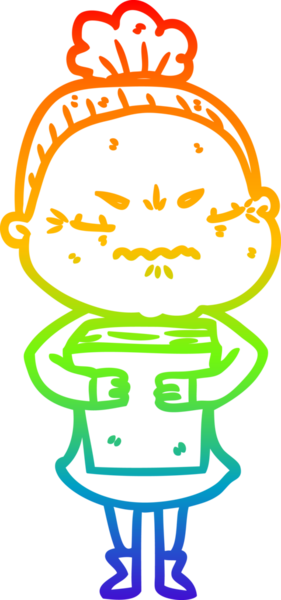 Gökkuşağı gradyan çizgi çizimi bir insan tarafından çizilmiş yaşlı bir kadın tarafından rahatsız edildi