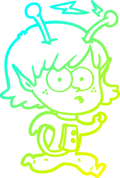 Bir insan tarafından çizilmiş bir uzaylı kız çizgi filmi.