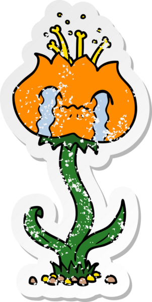 Bir insan tarafından çizilmiş karikatür çiçeğinin sıkıntılı çıkartması.