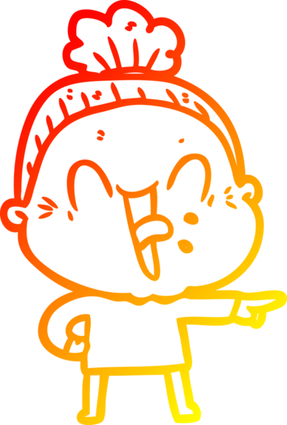 Bir insan tarafından çizilmiş mutlu, yaşlı bir kadının sıcak çizgi çizimi.