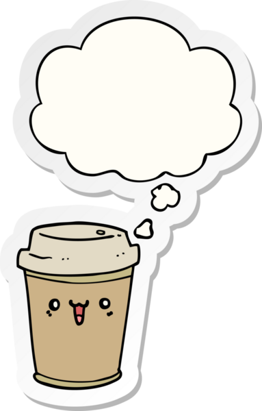 Bir insan tarafından çizilmiş bir çıkartma olarak düşünce baloncuklu kahveyi çıkar.
