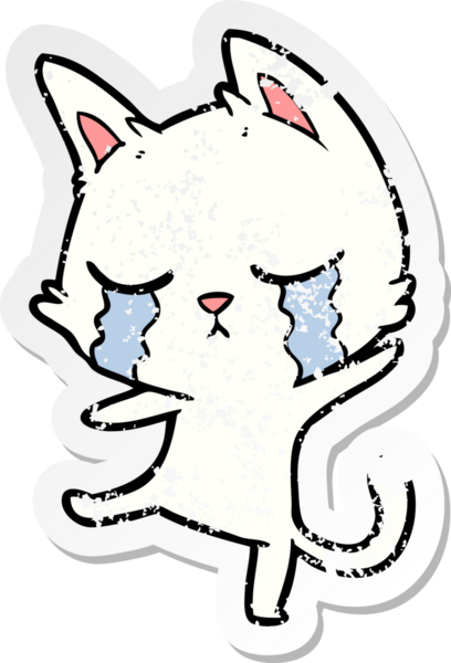 Ağlayan bir çizgi film kedisinin sıkıntılı çıkartması bir insan tarafından çizilmiş bir dansı canlandırıyor.