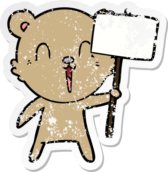 Bir insan tarafından çizilmiş pankartlı mutlu bir ayının sıkıntılı çıkartması.