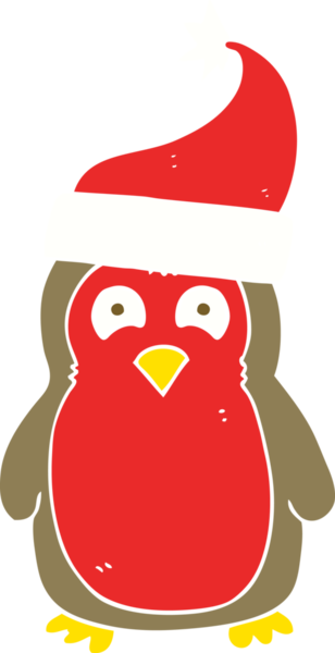 Bir insan tarafından çizilmiş Noel Baba şapkası giymiş Robin 'in düz renk çizimi
