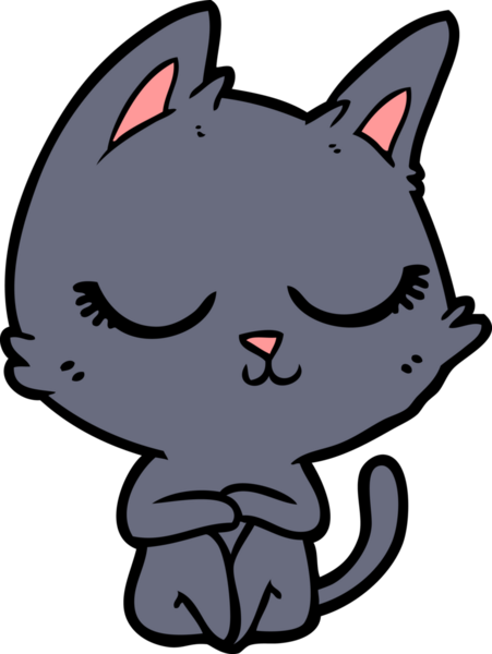 Bir insan tarafından çizilmiş sakin çizgi film kedisi.