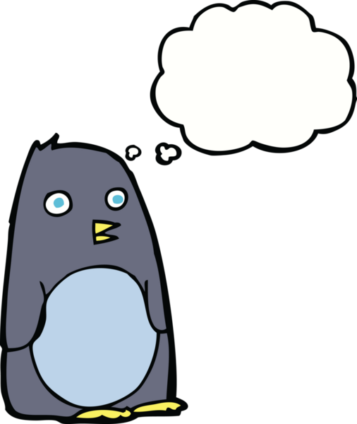 Bir insan tarafından çizilmiş düşünce baloncuklu penguen.