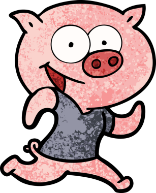 Bir insan tarafından çizilmiş neşeli bir domuz egzersiz yapıyor.