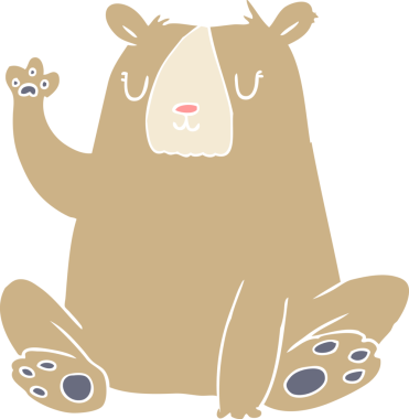 Düz renkli çizgi film ayısı; bir insan tarafından çizilmiş el sallama