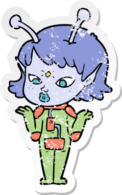 Bir insan tarafından çizilmiş güzel uzaylı bir kızın sıkıntılı çıkartması.