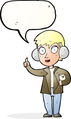 Bir insan tarafından çizilmiş konuşma balonu olan bir hava kuvvetleri kadını.