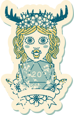 Retro Dövme Biçimli Ork karakteri bir insan tarafından çizilmiş 20 zar ile