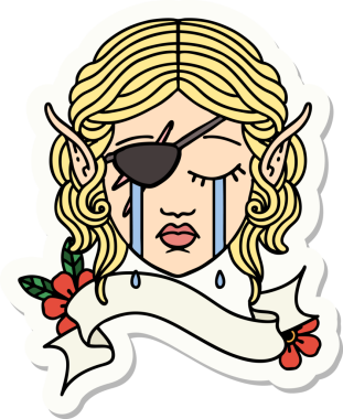 Bir insan tarafından çizilmiş ağlayan bir elf karakterinin çıkartması.