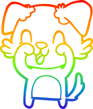 Gökkuşağı gradyan çizgisi bir insan tarafından çizilmiş gülen bir çizgi köpeğin çizimi