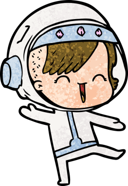 Bir insan tarafından çizilmiş mutlu uzay kızı.