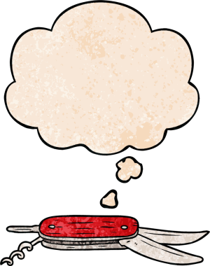 bir insan tarafından çizilmiş grunge desenli düşünce baloncuklu cep çakısı.