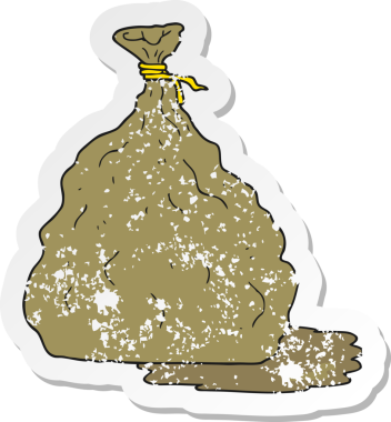 Bir insan tarafından çizilmiş bir çöp torbasının retro depresif yapıştırması.