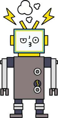 Bir insan tarafından çizilmiş sevimli bir robot karikatürü.
