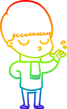 Gökkuşağı gradyan çizgi çizimi bir insan tarafından çizilmiş sakin bir çocuk