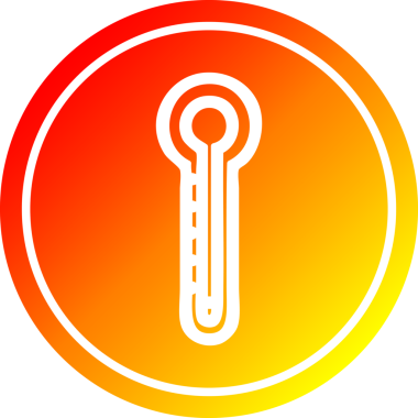 Bir insan tarafından çizilmiş sıcak eğimli cam termometre dairesel simgesi