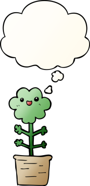 Düşünce baloncuğu olan karikatür çiçeği bir insan tarafından çizilmiş.