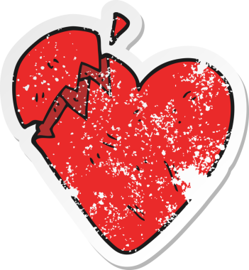 Bir insan tarafından çizilmiş kırık bir kalbin gerilimli retro yapıştırması.