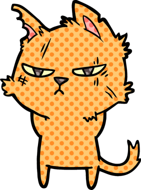 Bir insan tarafından çizilmiş sert çizgi film kedisi.