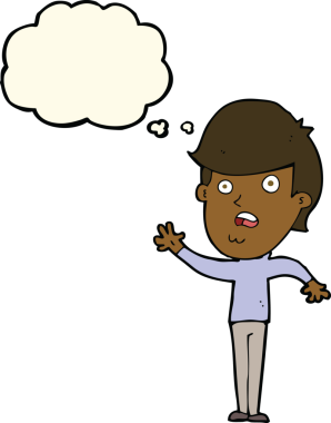 Bir insan tarafından çizilmiş düşünce baloncuğu olan mutsuz bir çocuk.