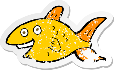 Bir insan tarafından çizilmiş karikatür balığının geriletilmiş çıkartması.