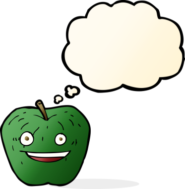 bir insan tarafından çizilmiş düşünce baloncuklu çizgi film elması