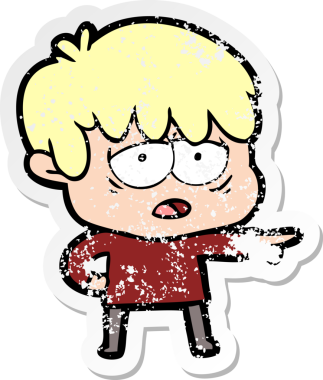 Bir insan tarafından çizilmiş bitkin bir çizgi film karakterinin sıkıntılı çıkartması.