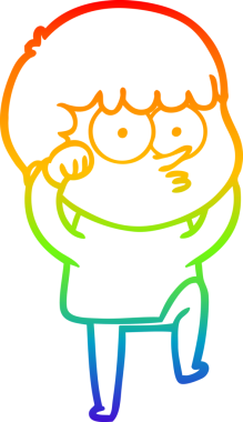 Gökkuşağı gradyan çizimi bir çizgi film meraklısı çocuk İnançsızlıkla gözlerini ovuşturan bir insan tarafından çizilmiş