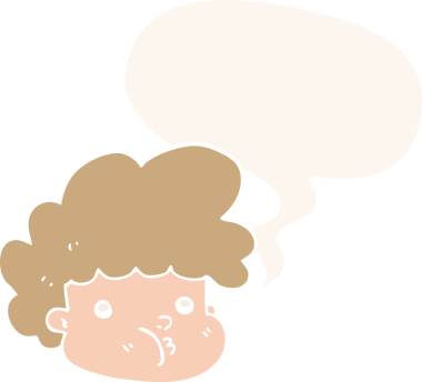 Bir insan tarafından çizilmiş eski moda konuşma balonu olan çizgi film çocuğu.