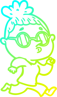 Bir insan tarafından çizilmiş gözlük takan çizgi film kadını çizimi.